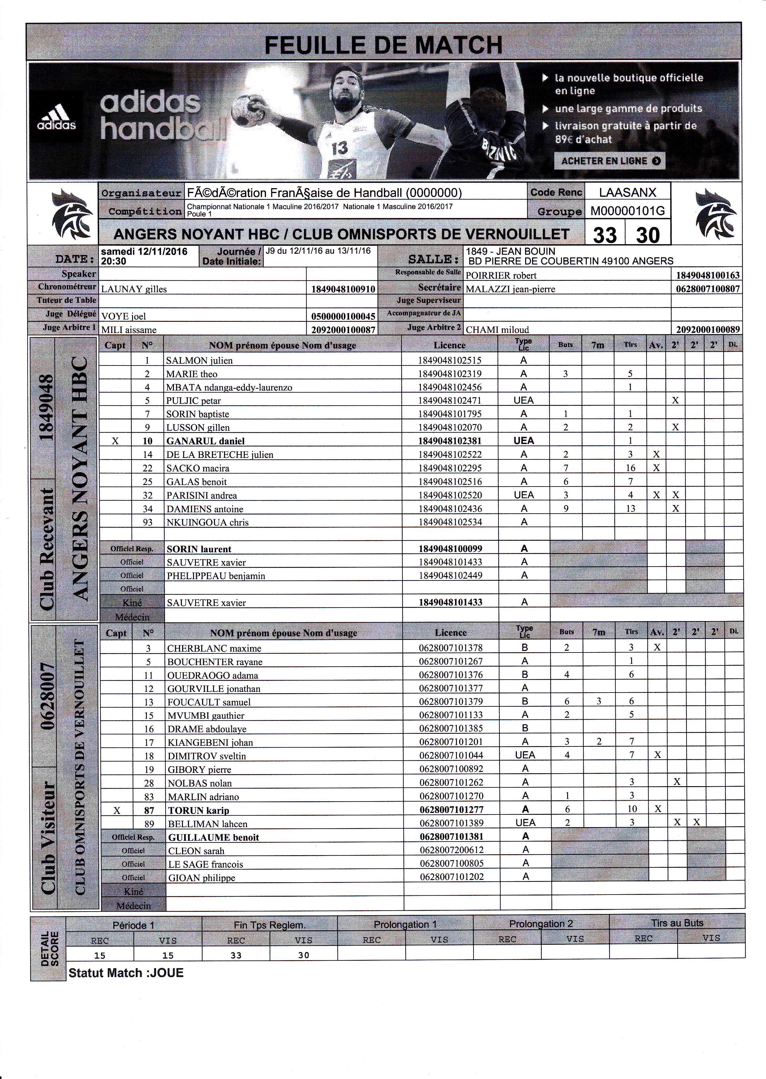 Feuille de match