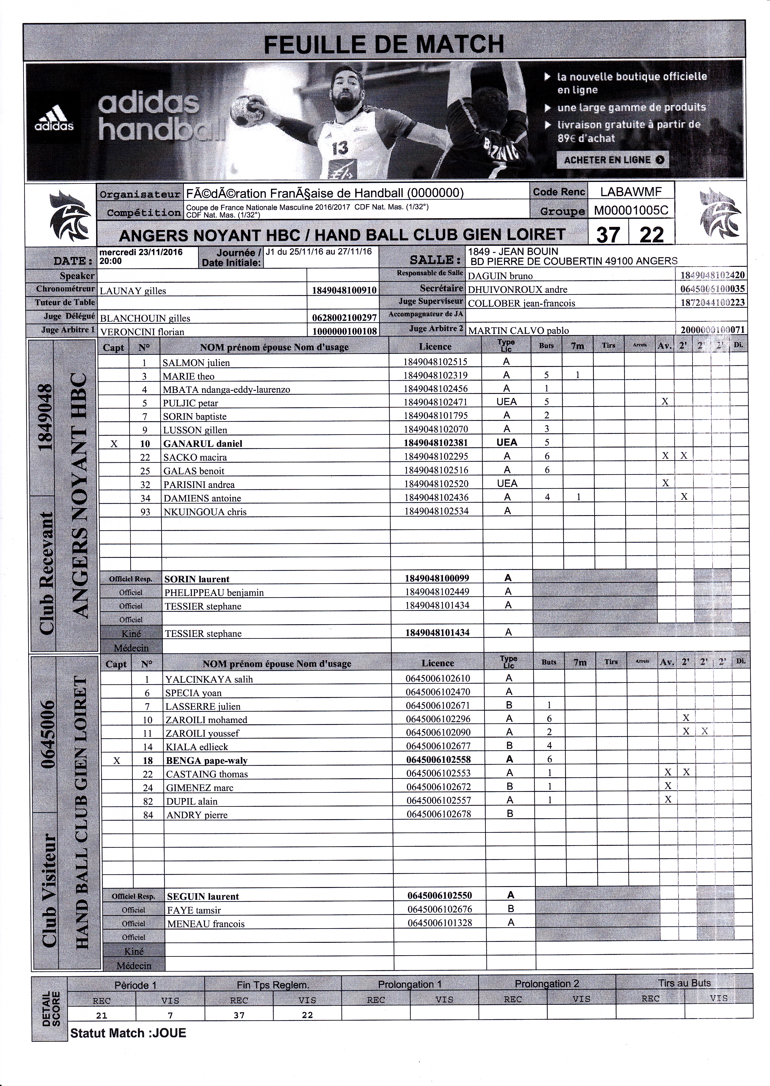 Feuille de match