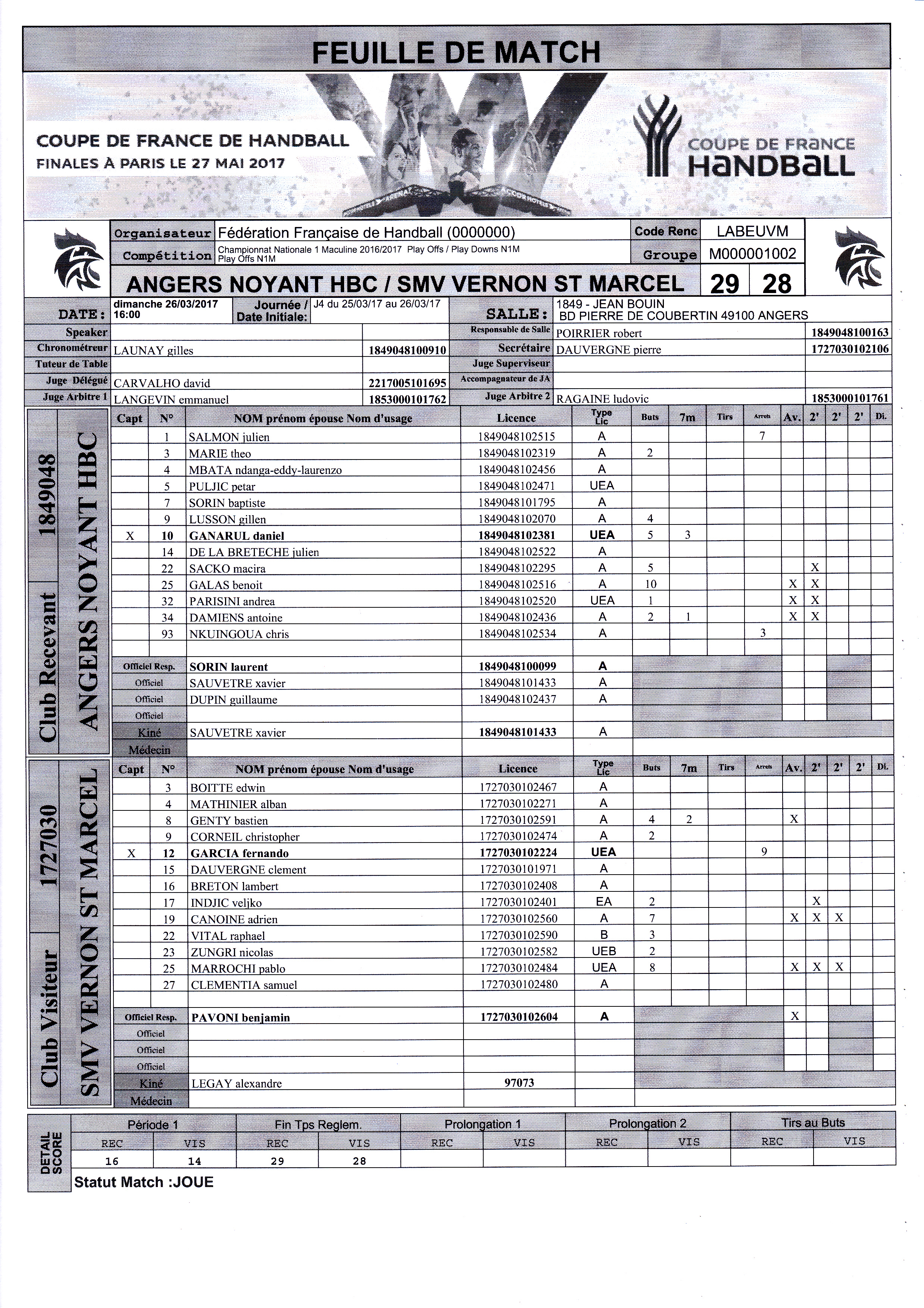 Feuille de match