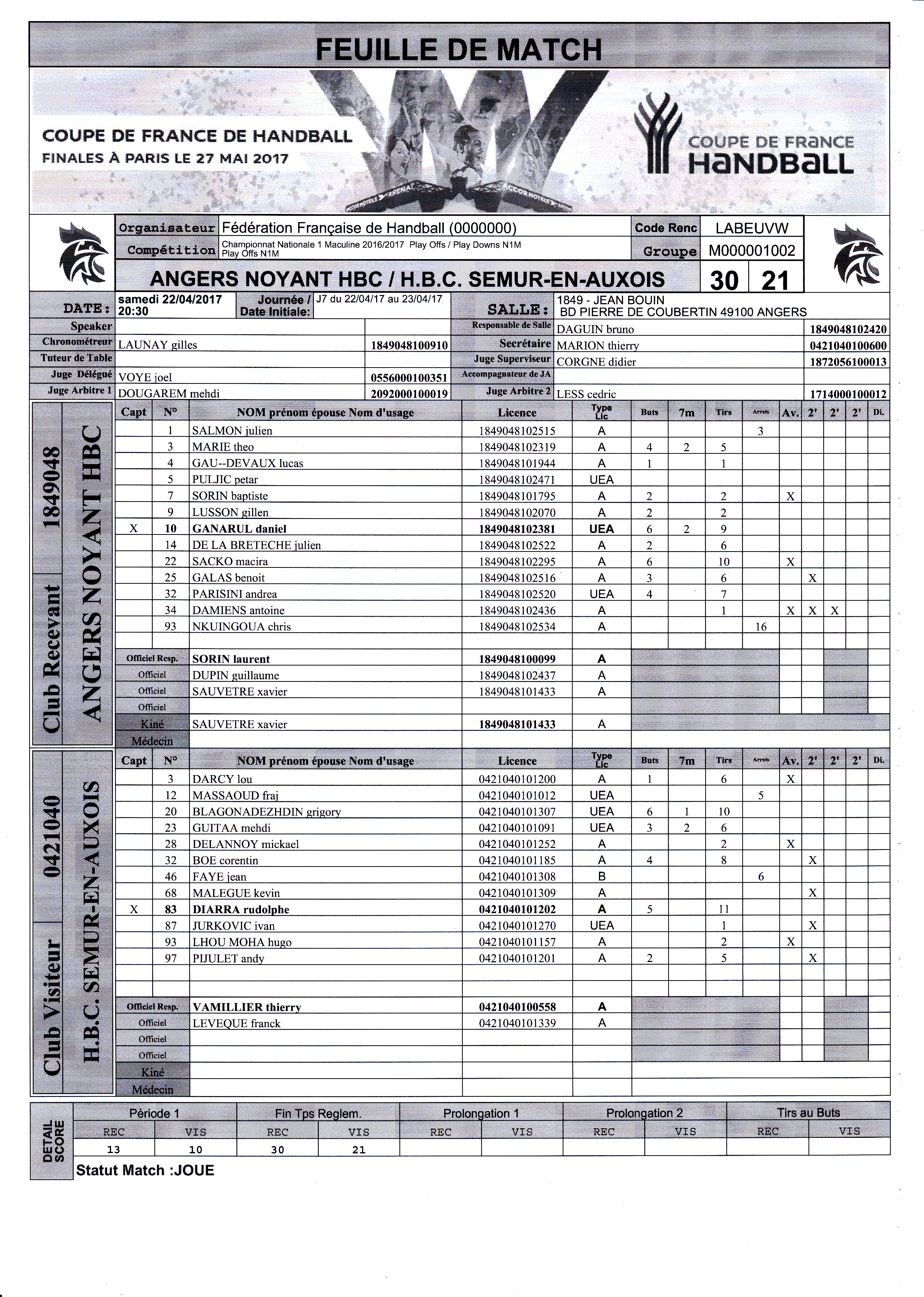 Feuille de match